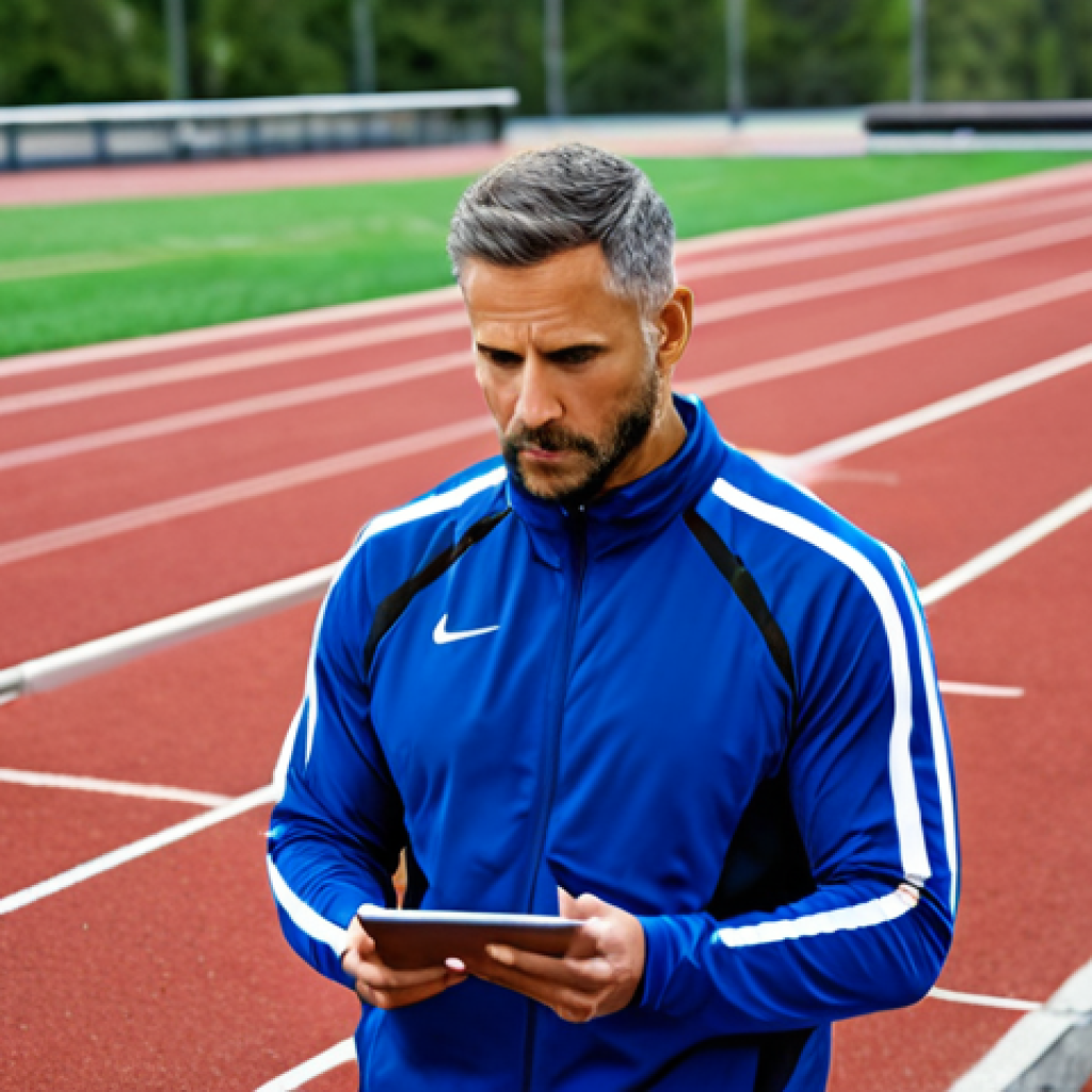 Data-Driven Coaching**

"A professional sports coach, fully clothed in athletic wear, analyzing performance data on a tablet during a track practice, appropriate attire, safe for work, perfect anatomy, natural proportions, motivational setting, high quality, professional."

**