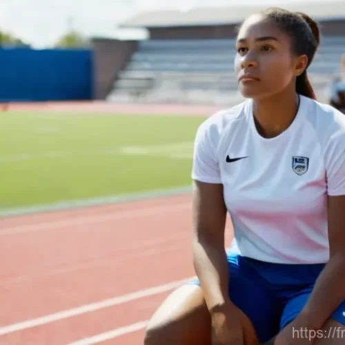 Home 26 생활체육지도사 현장에서의 커뮤니케이션 스킬 - **Prompt:** A young, disheartened female athlete (around 16-18 years old), dressed in modest, athlet...
