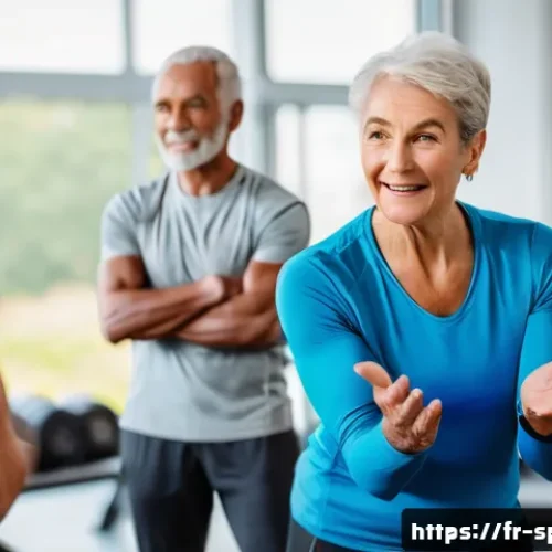 Home 30 생활체육지도사로 성공한 사례 - A professional French fitness coach leading a small, diverse group of seniors in a bright, modern gy...