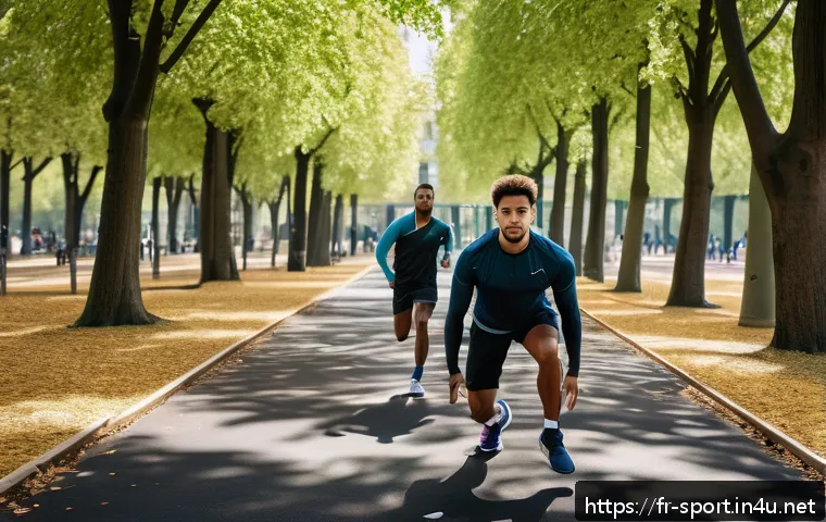 생활체육지도사 커리큘럼 개발 방법 - A diverse group of amateur athletes training outdoors in a sunny Parisian park, wearing colorful ath...